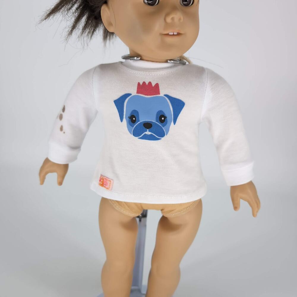 Our Generation White Doll Pajama Pug Top with Long Sleeves for 18" Dolls - FAIR